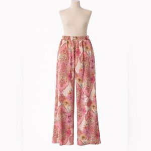 Vestique Pink and Yellow Floral Wide Leg Pants